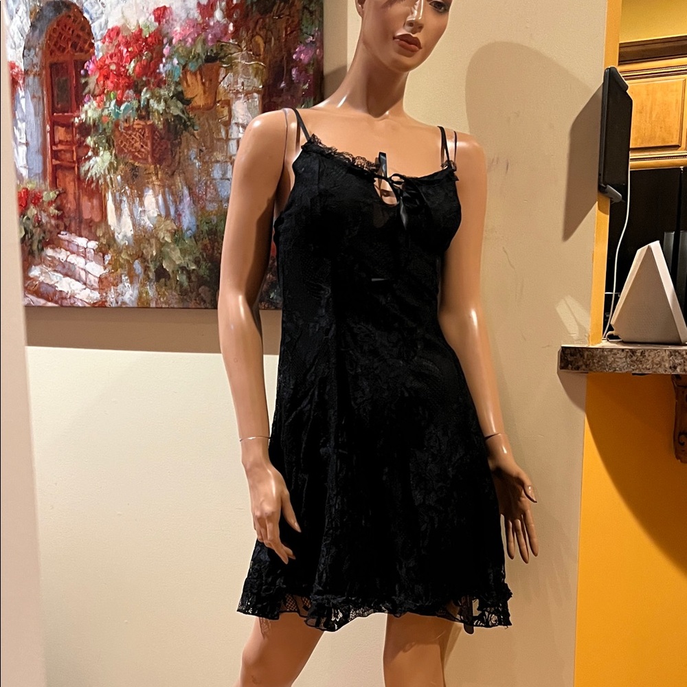 Goth gothic Elegant Black Lace slip S Dress nwt